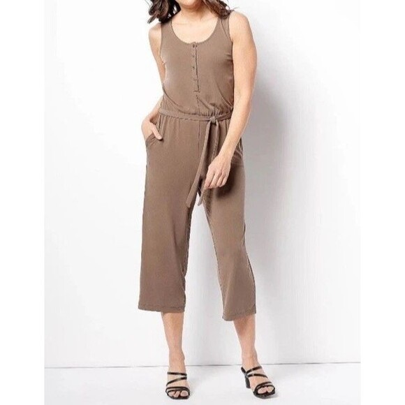 New! Susan Graver 2X Jumpsuit Liquid Knit Cropped Smooth Fluid Light Olive Grn - Picture 1 of 12
